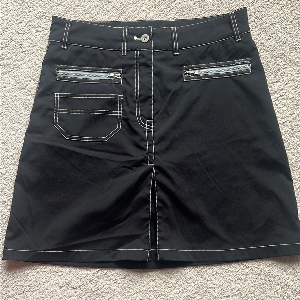 Black Skirt with White Stitching and Zipper Details Abacus Golf